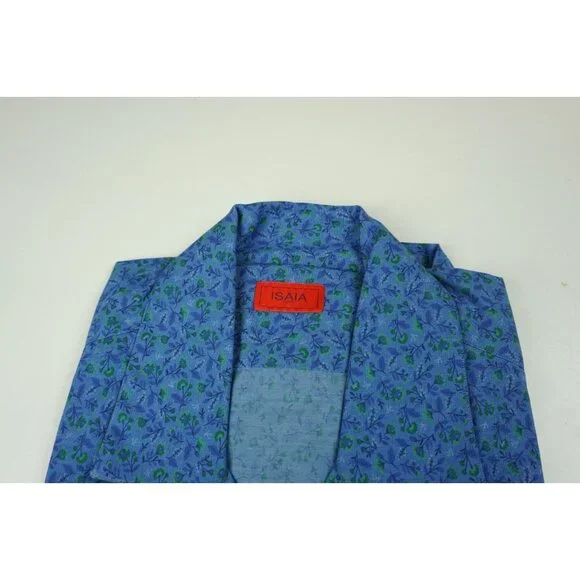 Isaia Napoli Blue Green Floral Pocket Short Sleeve Cotton Camp Shirt 15.5/39 NEW - Picture 3 of 5
